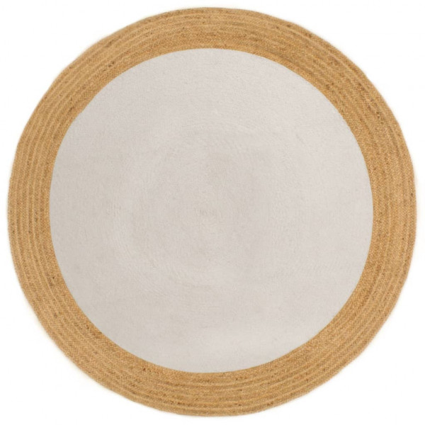 Tapete trenzado de jute e algodão branco e natural 150cm D