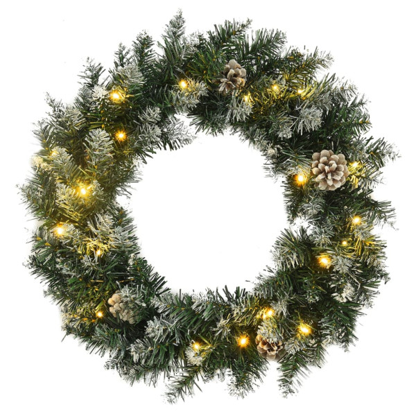 Corona de Navidad con luces LED PVC verde 45 cm D