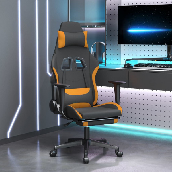 Cadeira de massagem para jogos com apoio para os pés em tecido preto e laranja D