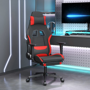 Cadeira de massagem gaming com suporte para pés de tecido preto e vermelho D