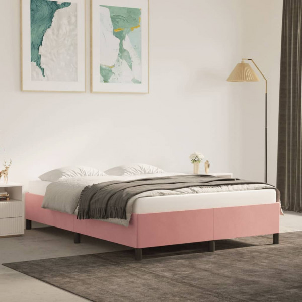 Estructura de cama de terciopelo rosa 140x190 cm D