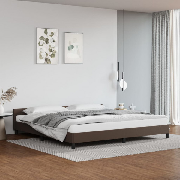 Estructura de cama cabecero cuero sintético marrón 200x200 cm D