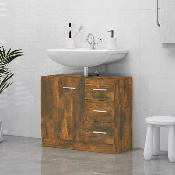 Mueble de lavabo madera contrachapada roble ahumado 63x30x54 cm D