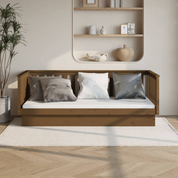 Sofá cama madera maciza de pino marrón miel 100x200 cm D