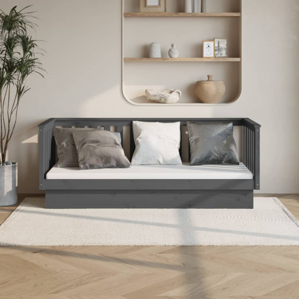 Sofá cama madera maciza de pino gris 75x190 cm D