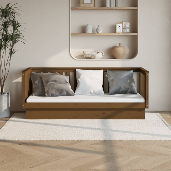 Sofá cama de madera maciza de pino marrón miel 75x190 cm D