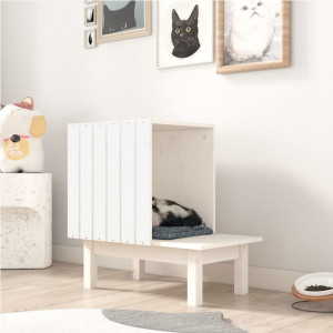 Casa para gatos de madera maciza de pino blanco 60x36x60 cm D