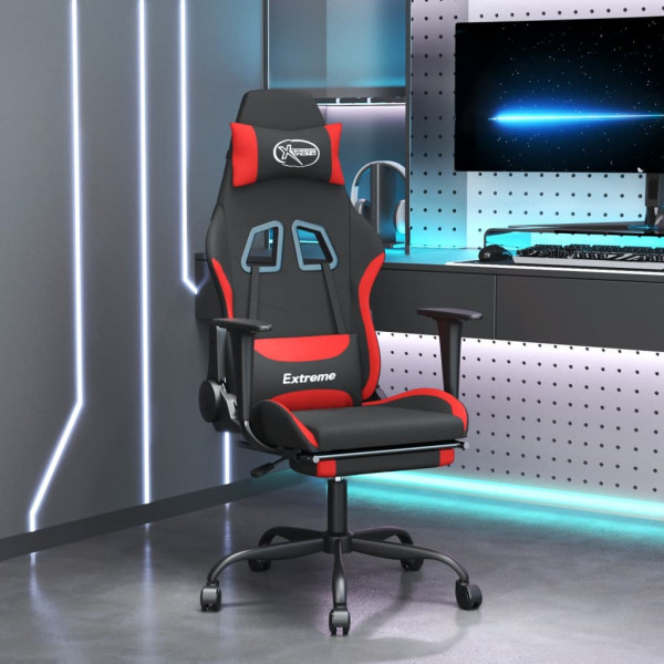 Cadeira de massagem gaming com suporte para pés de tecido preto e vermelho D