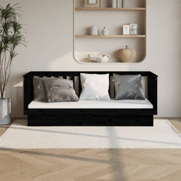 Sofá cama madera maciza de pino negro 90x190 cm D