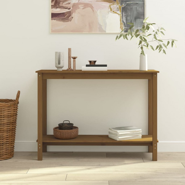 Mesa consola de madeira maciça de pinheiro marrom mel 110x40x80 cm D