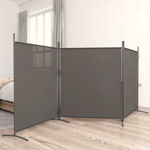 Biombo divisor de 3 paneles de tela gris antracita 525x180 cm D