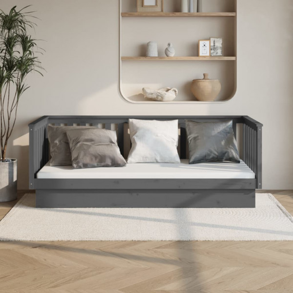 Sofá cama madeira maciça de pinho cinza 90x200 cm D