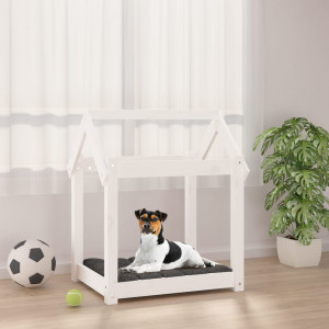 Cama de cão madeira maciça de pinho branco 61x50x70 cm D