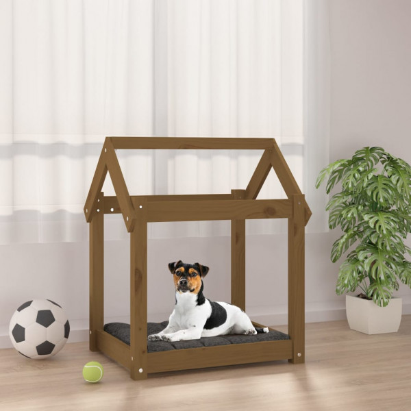 Cama para perros madera maciza pino marrón miel 61x50x70 cm D