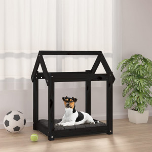 Cama para perros madera maciza de pino negro 61x50x70 cm D