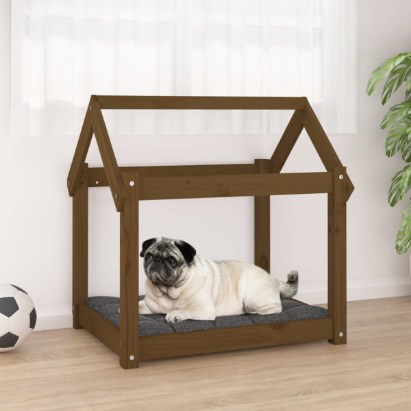 Cama para perros madera maciza pino marrón miel 71x55x70 cm D