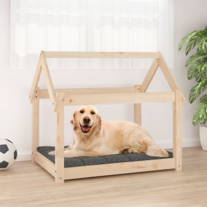 Cama para perros madera maciza de pino 81x60x70 cm D