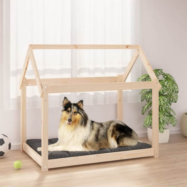 Cama para perros madera maciza de pino 101x70x90 cm D