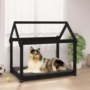 Cama de cão madeira maciça de pinho preto 101x70x90 cm D