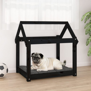 Cama para cães madeira maciça de pinho preto 71x55x70 cm D