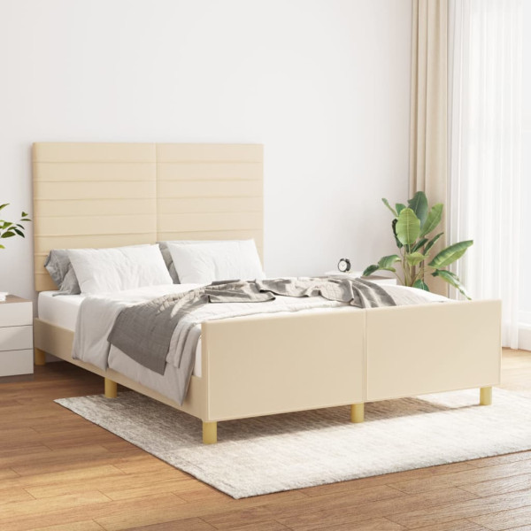 Estructura de cama con cabecero de tela color crema 140x200 cm D
