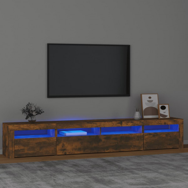 Mueble de TV con luces LED color roble ahumado 240x35x40 cm D
