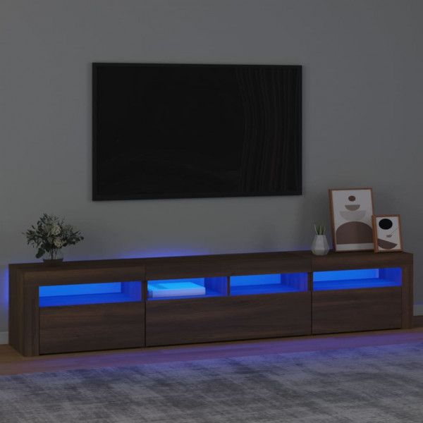 Mueble de TV con luces LED marrón roble 210x35x40 cm D