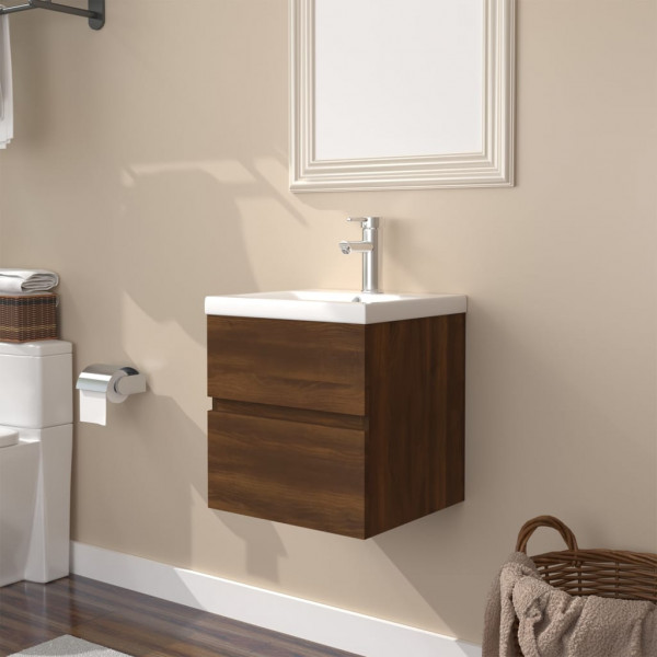 Mueble de baño con lavabo madera contrachapada marrón roble D