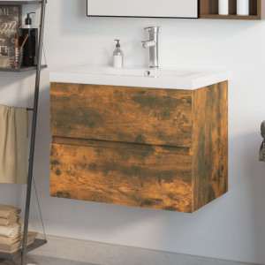 Mueble de baño con lavabo madera contrachapada roble ahumado D