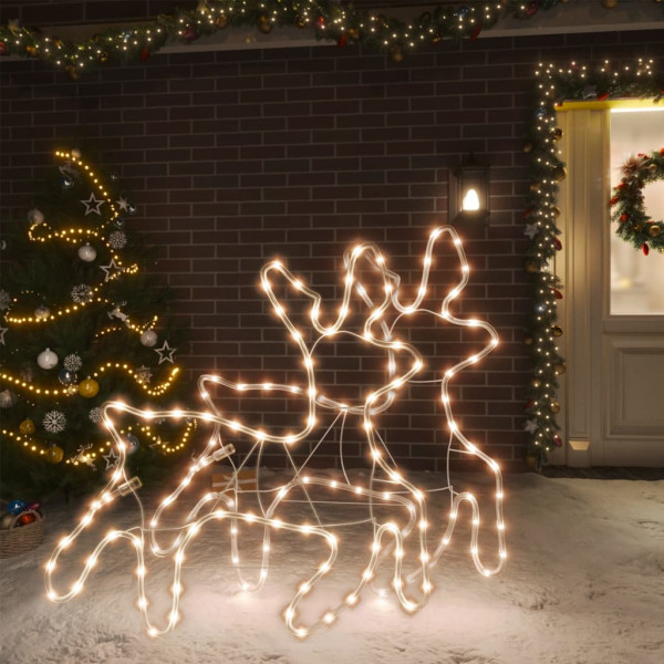 Figura de reno Navidad con LED 2 uds blanco cálido 57x55x4.5 cm D