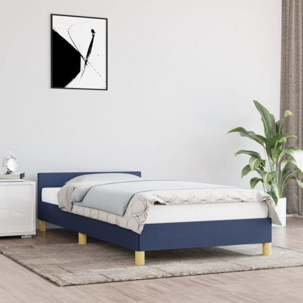 Estrutura de cama com cabeceira de tecido azul 80x200 cm D