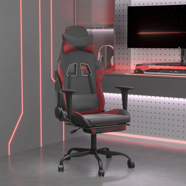 Silla gaming masaje reposapiés cuero sintético negro rojo tinto D