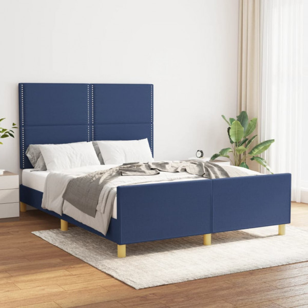 Estrutura de cama com cabeçalho de tecido cinza azul taupe 140x200 cm D