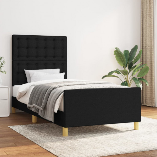 Estructura de cama con cabecero de tela negro 100x200 cm D
