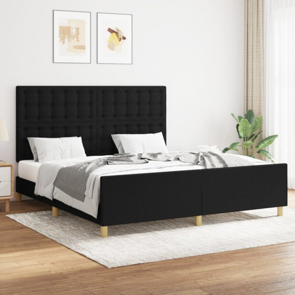 Estrutura de cama com cabeceira em tecido preto 160x200 cm D
