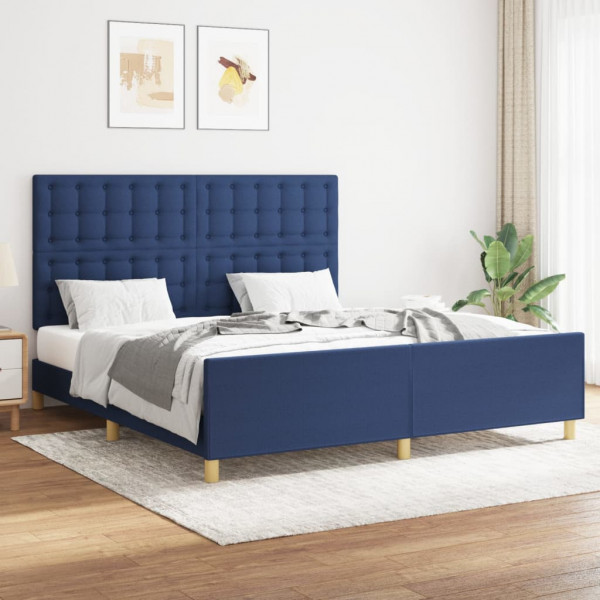 Estrutura de cama com cabeceira em tecido azul 160x200 cm D