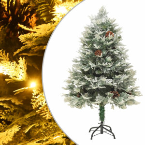 Árbol de Navidad con luces y piñas PVC PE verde 120 cm D