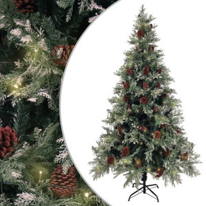 Árbol de Navidad con luces y piñas PVC PE verde 195 cm D