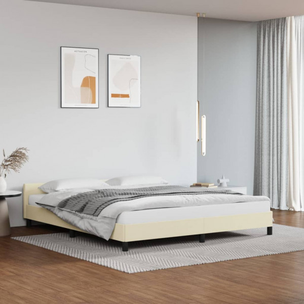Estrutura de cama com cabeceira couro sintético creme 160x200cm D