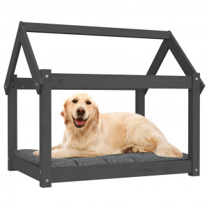 Cama para perros madera maciza de pino gris 81x60x70 cm D