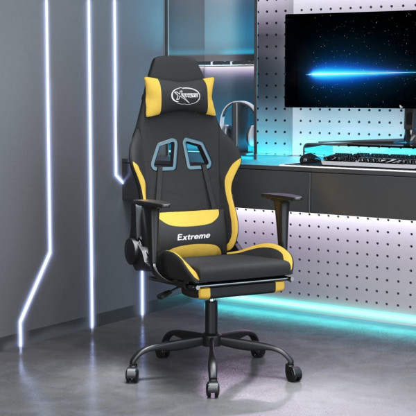 Silla gaming con reposapiés tela negro y amarillo D