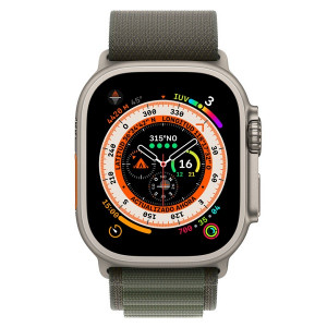 Apple Relógio Ultra Titanium com pulseira loop verde médio D