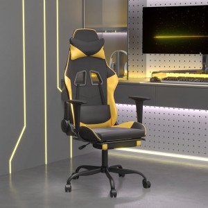 Cadeira gamer com apoio para pés em couro sintético preto dourado D