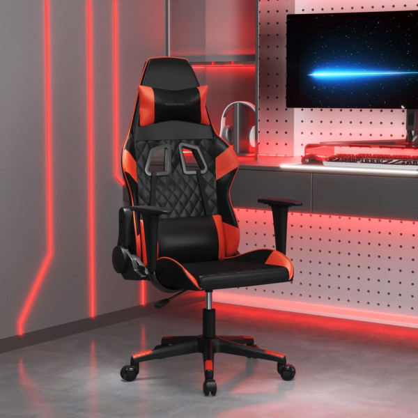 Cadeira gamer em couro sintético preto e vermelho D