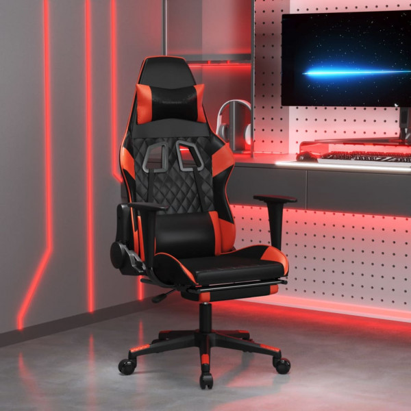 Silla gaming de masaje y reposapiés cuero sintético negro rojo D