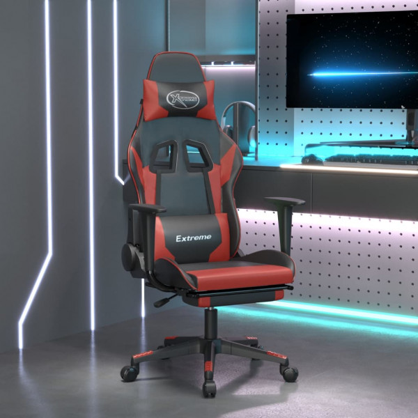 Silla gaming con reposapiés cuero sintético negro rojo tinto D