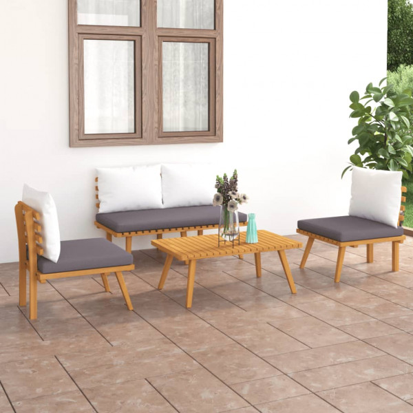 Set de muebles de jardín 4 piezas con cojines madera de acacia D