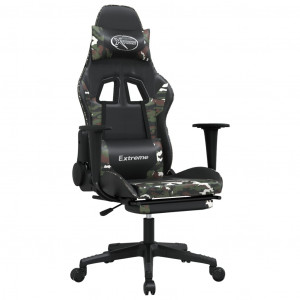 Silla gaming masaje reposapiés cuero sintético negro camuflaje D