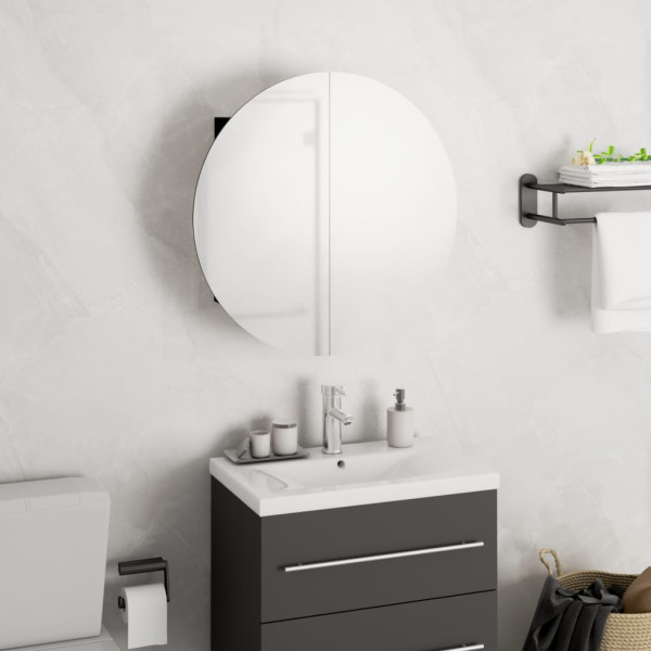 Armario de baño con espejo redondo y LED negro 40x40x17.5 cm D