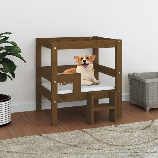 Cama para cães madeira maciça pinho marrom mel 55,5x53,5x60 cm D